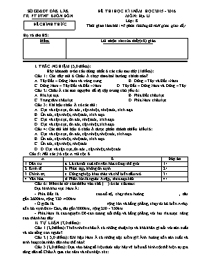 Đề thi học kỳ I môn Địa lý Lớp 8 - Năm học 2015-2016 - Trường PT DTNT Buôn Đôn